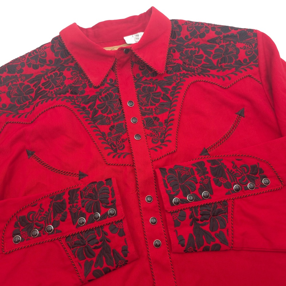 Scully Mens 2XL Red Floral Embroidered Western Snap Shirt Long Sleeve P-634 NWT